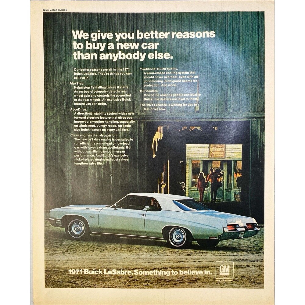 '71 Buick LeSabre "Something to believe in" Vintage Print Ad 1971